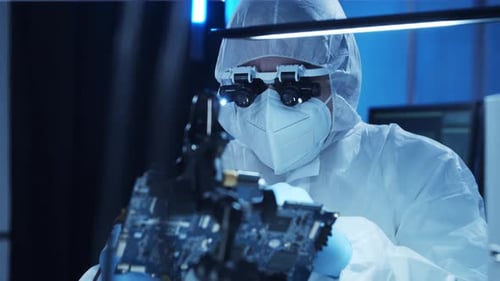 Professional Engineer is Developing a Modern Microprocessor in a Futuristic Laboratory Using