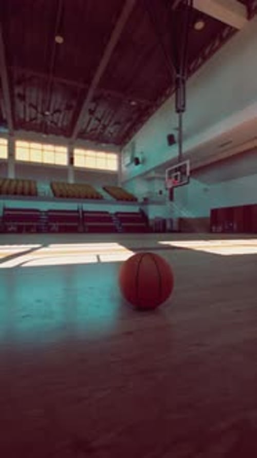 Basketball Resting on Gym Floor