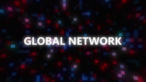 Technological Global Network Text with Animated Grid Background