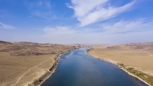 Ili River and Kazakh Steppe on Sunny Day