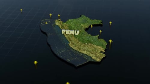 Modern 3D Map Animation of Peru with Location Pins
