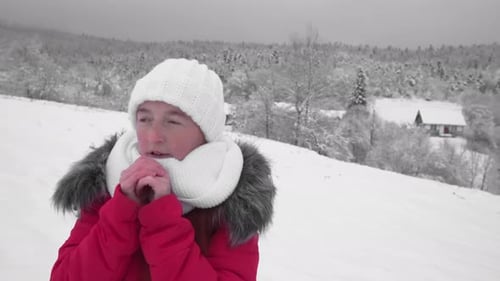 Christmas Shopping and a Walk Through the Winter Snowy Forest in a Red Cloak