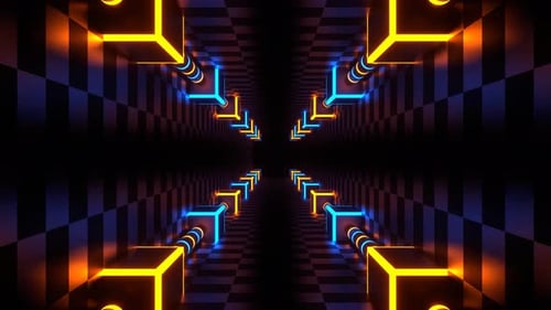 Orange And Blue Neon Energy On Corners Tunnel Background Vj Loop In 4K
