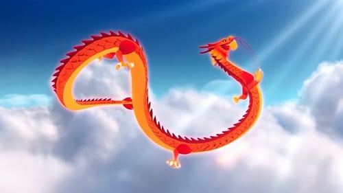 Animated Chinese Dragon Flying in Dynamic Clouds