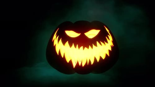 Spooky Halloween Pumpkin Jack-o'-Lantern Animation with Glowing Face