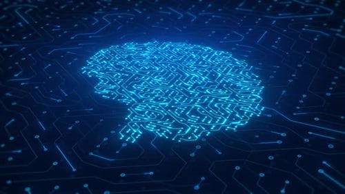 HD Glowing Blue Circuit Board Brain – Futuristic Neural Network and Digital Technology Animation