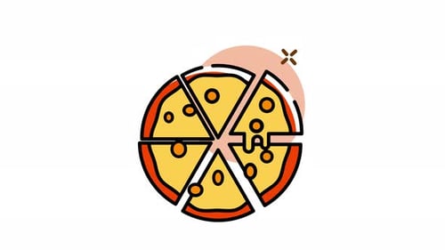 Animated Flat Design Pizza Icon Slices Apart