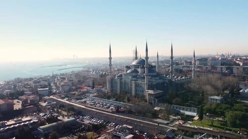 Blue Mosque in Istanbul: Stunning Skyline and Historic Architecture. Aerial View from Above