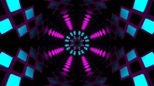 Bewegungstunnel-Hintergrund in Zyanblau und Rosa mit Neon-Rauten, Vj Loop In 4K