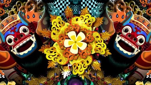 Vibrant Balinese Mask Kaleidoscope Pattern Loop