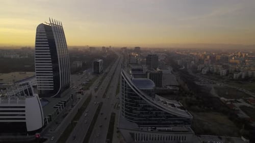 Bustling Streets in Sofia's Business District Capturing the Impressive Height and Architectural
