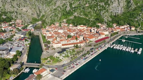 Aerial view of the old town of Kotor, Montenegro. Bay of Kotor bay is one of the most beautiful plac