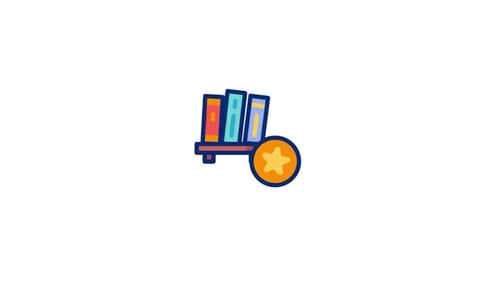 Animated Flat Design Bookshelf and Star Icon Element
