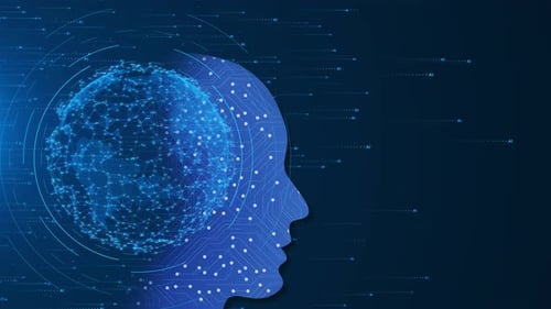 Artificial Intelligence Concept: Digital Brain with Network Globe