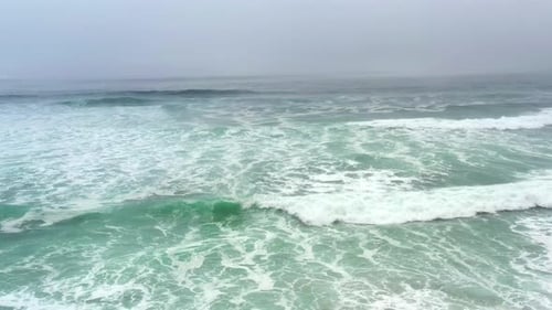 Foggy Ocean Aerial View Storm and Mist on Atlantic Ocean View From Drone