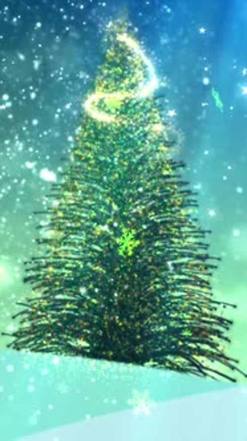 Animated Christmas Tree Decoration with Golden Glowing Particles