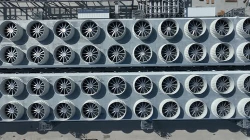 Aerial tilt from cooling fans to mechanical systems and data center buildings