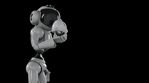 the robot studies the object levitating in his hand