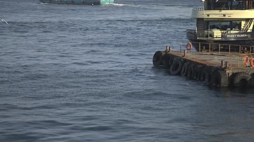 Sea view with ships passing on the Bosphorus, Istanbul Turkiye