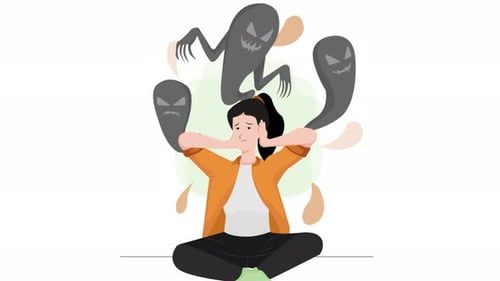 woman with anxiety attack and depression with leftovers coming out of her head