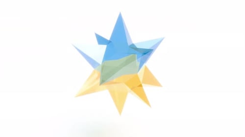 Yellow Blue Glass Star on White Back Rotate Intro Able to Loop Seamless
