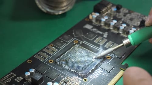 Soldering Iron Repairing Computer Motherboard Electronics
