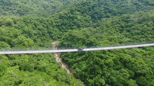 Person in the Middle of the Suspension Bridge