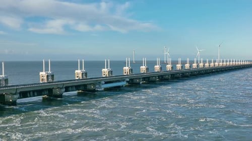 Aerial View of the Oosterscheldekering Storm Surge Barrier