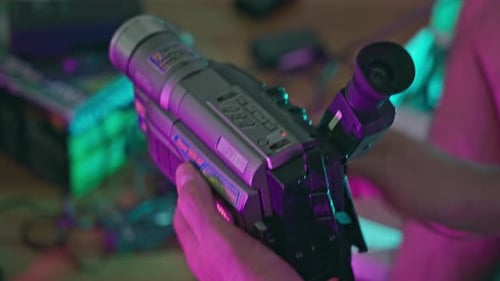 Retro VHS Camcorder in Neon Light