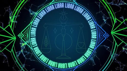 Neon Futuristic Libra Zodiac Sign Loop Animation
