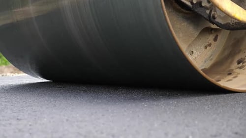 Roller Laying New Asphalt Layer Special Machinery Making Road Compactor Constructing Highway