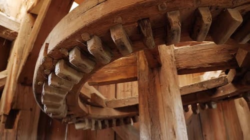 Interior View of a Vintage Wooden Mill Gear