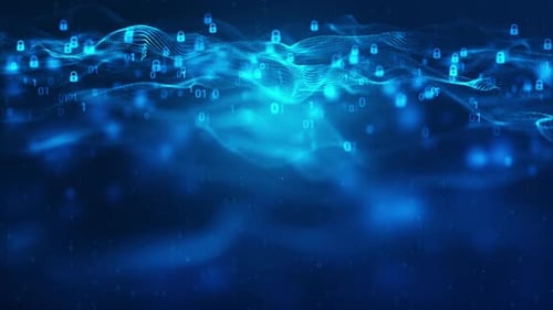 Dark blue abstract wave background digital security key