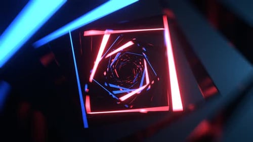 Blue And Light Red Sci Fi Spiral Neon Strobe Corridor Background Vj Loop I 4K