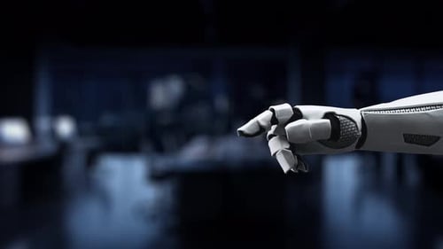 Futuristic Robot Assistant Engaging in Conversation with Command Prompt Interface in a Modern High-T