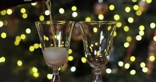 Champagne Pouring into Glass at Christmas