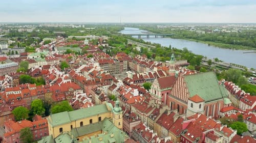 Architecture of the old European city in the historical center of Warsaw.