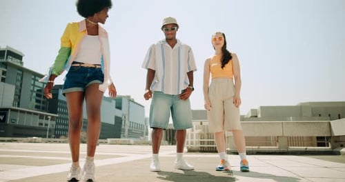 Stylish Young Adults Posing in Urban Cityscape