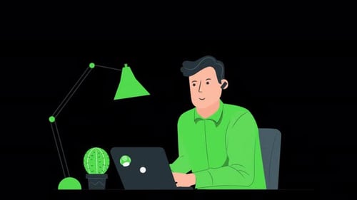 Businessman In Green Working On Laptop 4K Alpha