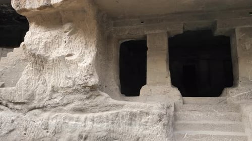 Close shot of caves at the ellora caves site