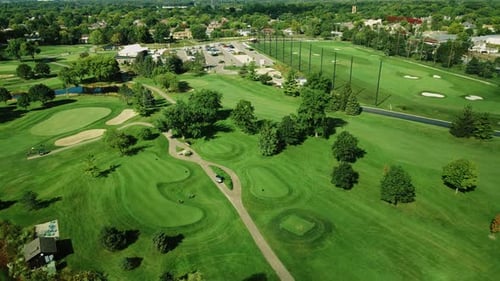 Flight Over Golf Course, Amazing View Of Field Landscape With Lakes, Northbrook , Illinois, Chicago
