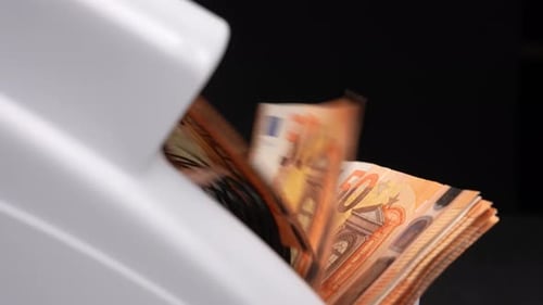 Euro Bills Counted by Automatic Machine
