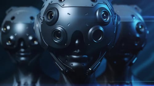 Roboter setzen einen Helm mit Transformationseffekt auf und beobachten, was passiert.