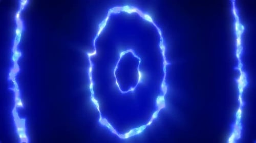Abstract background looped circles a tunnel of flying blue rings of energy plasma with a glow effect