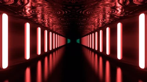 Turquoise And Red Neon Sci Fi Alien Corridor Background Vj Loop I 4K