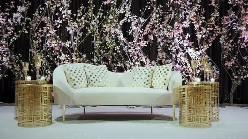 A Large Hall for Celebrations Interior of a Wedding Hall Wedding Decoration Move Camera