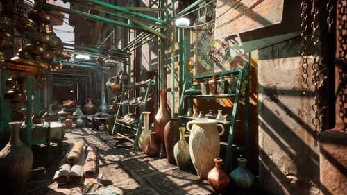 Market Bazaar Walkthrough with Pottery and Lanterns