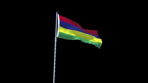 Realistic Waving Flag of Mauritius on Alpha Channel