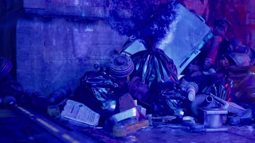 A Pile of Trash Sitting Next to a Building