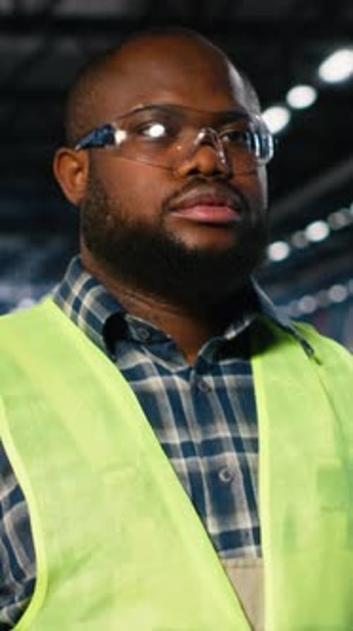 Vertical Video Engineer in Safety Glasses Uses Tools in a Fabrication Workshop